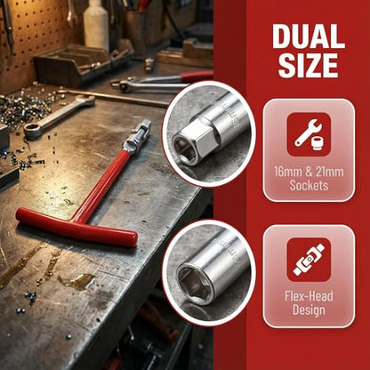 Spark Plug Socket Wrench Set, T-Handle Spark Plug Removal Tool with 5/8 Inch (16mm) and 13/16 Inch (21mm) Sockets, Flexible Spark Plug Tool for Lawn Mowers, Motorcycles and Small Engines