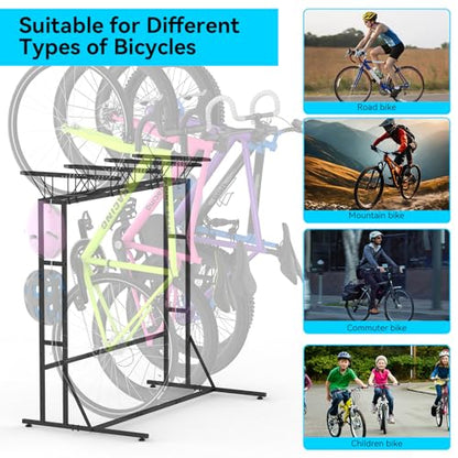 YBING Freestanding Bike Rrack Garage - 4 Bikes Vertical Bike Storage Stand, Floor Stand Bike Racks for Home and Garage Organizer, Indoor, Outdoor