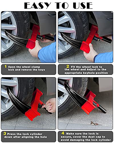 Tevlaphee Universal Wheel Lock Heavy Duty Security Trailer Wheel Lock Anti Theft Wheel Locks for Cars SUV Camper Motorcycle Trailer Great Deterrent Bright Color with 3 Keys (Black-red) - color: Black-red