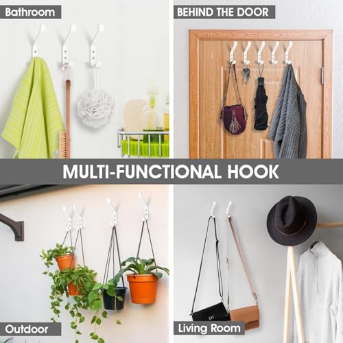 GlazieVault Coat Hooks – Door Hooks (5 Pack) -Heavy Duty Wall Mounted - Premium Design Rust Free Hooks - style: Flat Hooks White P-05