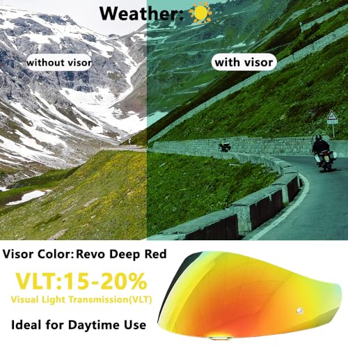HJ-17 Helmet Visor Replacement,UV Protective Helmet Face Shield Compatible with CL-MAX II,IS-MAX BT,SY-MAX III,IS-MAX II,CL-MAX 3,C90,C91,C91N(Revo Deep Red-Day Use Only) - color: Revo Deep Red-day Use Only