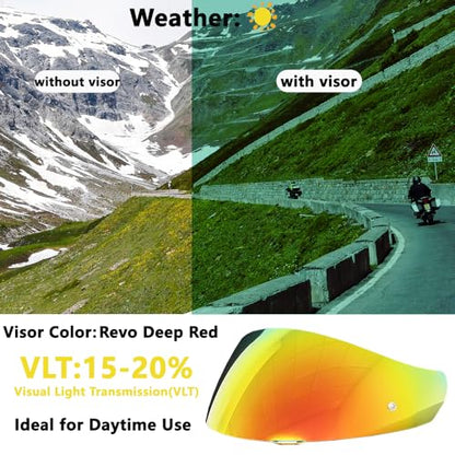 HJ-17 Helmet Visor Replacement,UV Protective Helmet Face Shield Compatible with CL-MAX II,IS-MAX BT,SY-MAX III,IS-MAX II,CL-MAX 3,C90,C91,C91N(Revo Deep Red-Day Use Only) - color: Revo Deep Red-day Use Only
