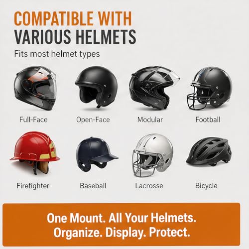 Motorcycle Helmet Wall Mount with Coat Hook & DIY Name Area,Heavy Duty Firefighter Helmet Hanger Wall Mount for Garage Storage,Motorbike,Garage,Fire Station&Firefighter Gear,Universal Helmet Holder