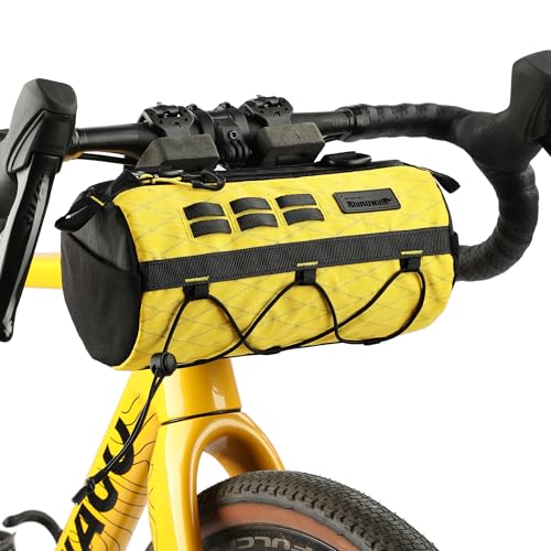 Rhinowalk Bike Handlebar Bag 2.8L Waterproof Front Tube Bag for Road, Gravel, and Mountain Bikes, Cylindrical EVA Frame Pack with Shoulder Strap (Yellow) - color: Yellow