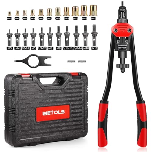 WETOLS 16" Rivet Nut Tool, Professional Rivet Nut Tool Kit with 11 Metric & Inch Mandrels M3 M4 M5 M6 M8 M10 M12, 10-24, 1/4-20, 5/16-18, 3/8-16, 110pcs Rivnuts and Blow Carry Case - WE-889 - size: 16" rivet nut tool with 11 mandrels