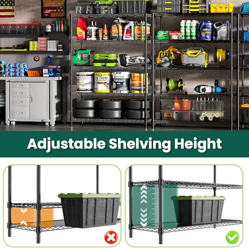48" W Garage Shelving 1875LBS Heavy Duty Wire Shelving Unit, Metal 5-Tier Adjustable Steel Storage Rack with Liners, Storage Tote Rack, 48" W x 18" D x 72" H for Garage Commercial, Black - size: 48" W x 18" D x 72" H-5 Tier