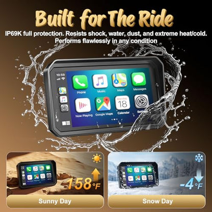 YZW 6" Wireless Motorcycle Carplay with Android Auto, Waterproof GPS Nevigation System Screen for Motorbike, Music Sharing,Vioce Control,Light Sensor, BT,Anti-Theft Design Quick-Release Magnetic Mount - size: 6Inch Screen+Mounting Bracket