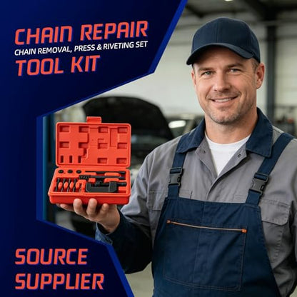 13PCS Motorcycle Chain Breaker Kit, Chain Removal Cutter Riveter Tool Set for 35-630 Chains with Storage Case (Red)