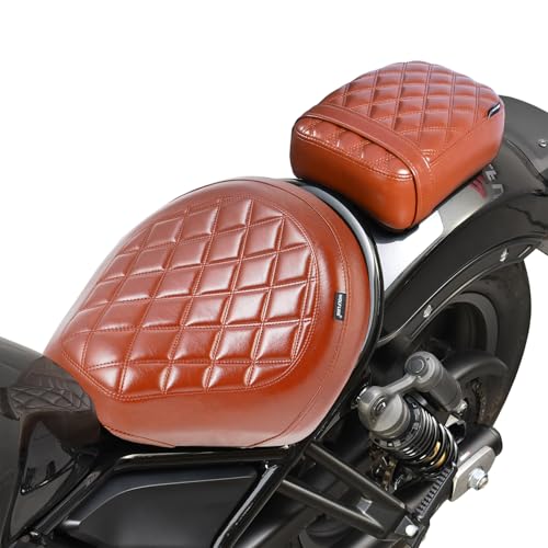 Motorcycle Rider & Passenger Comfort Seat Fit for Rebel 1100 CMX1100 2021 2022 2023 2024 2025 2026, Front Rear Solo Saddle Back Cushion Pillion Pad, Brown Stitching - color: Front & Rear - Brown-A