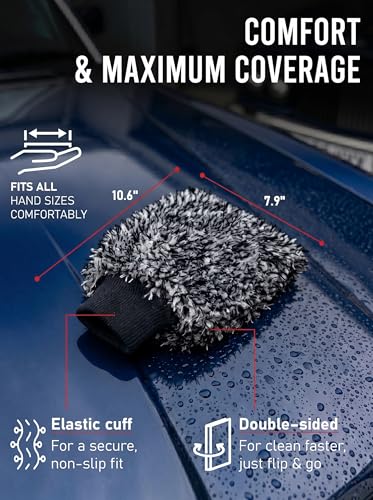 TAKAVU Car Wash Mitt Scratch Free, 2 Pack Microfiber Wash Mitts for Auto Detailing, Soft Lint Free Cleaning Gloves, Holds Sudsy Water, Machine Washable (Black & White) - color: Black