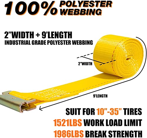 Wheel Chock Tie Down Kit (4,500lb Break Strength) Heavy Duty Trailer Tire Straps System for ATV, UTV, Lawn Mower & More - Ratchet Tie Downs Accessories with E Track for Four Wheeler - style: 2-Wheel Chock Set