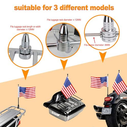 Motorcycle American Flag Pole Mount Kit Compatible for 1/2'' Rack, Black Chrome Flag Mount with Scratch-Proof Rubber Pads - For Harley Honda Goldwing CB VTX CBR Yamaha | Black Chrome Flag Mount with Scratch-Proof Rubber Pads - For Harley Honda Goldwing CB