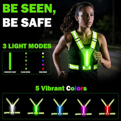 LED Reflective Vest Running Gear, 5 Colors Light Up Safety Vest | Rechargeable High Visibility Running Vest, Adjustable for Men Women. Ideal for Night Running, Walking, Cycling & Jogging. - color: Bright Green