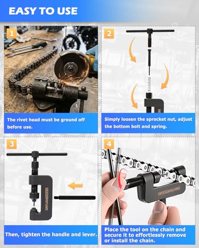 DAYUAN Motorcycle Chain Breaker Set, Chain Cutter and Riveter Kit Blue Case | 13Pcs Chain Removal Tool, 35-630 Chains Bikes Motorcycles ATVs，2.2/2.9/3.8mm Pins，Long Handle High Torque, Grind Rivet First - color: Blue