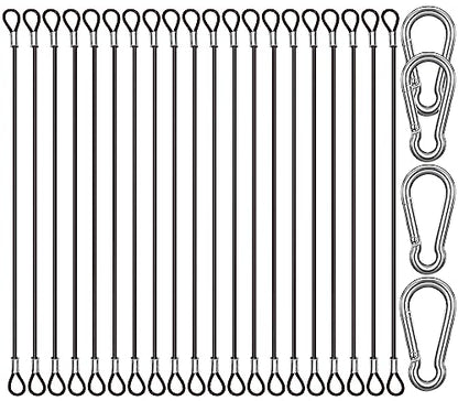 20 Pack 6 Inch(15cm) Safety Stainless Steel Tethers with 4 Pcs Spring Snap Hook Clips, Steel Wire Cable with Loops Vinyl Cover Coated Short Rope Lanyard Lock Safety Tether Chains, Black - color: 20P-15cm-black