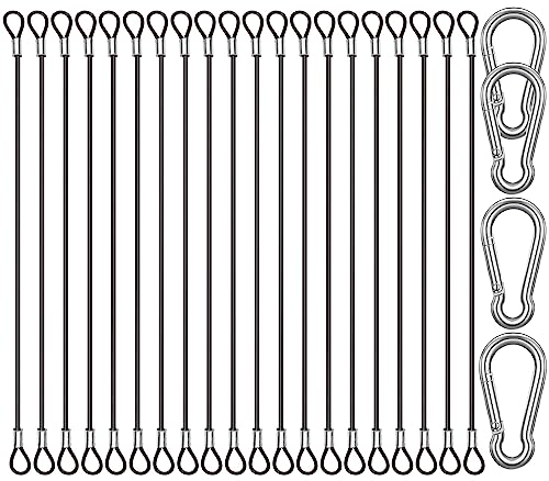 20 Pack 6 Inch(15cm) Safety Stainless Steel Tethers with 4 Pcs Spring Snap Hook Clips, Steel Wire Cable with Loops Vinyl Cover Coated Short Rope Lanyard Lock Safety Tether Chains, Black - color: 20P-15cm-black