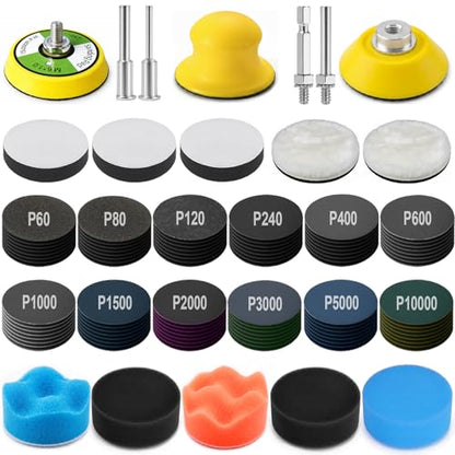 137PCS 2 Inch Sanding Discs Kit, 60-10000 Grit Wet Dry Sandpaper with Hook and Loop Backing Pad for Drill, Small Sanding Pads for Detail Polishing Car Wood Metal Resin Jewelry Crafts - size: 2 Inch