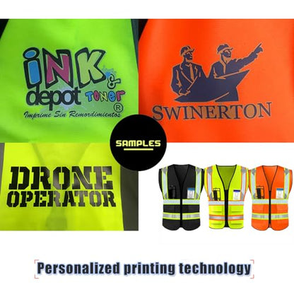 High Visibility Reflective Safety Vest with Pockets Custom Your Logo Safety Workwear - color: Luminous Black Green Webbing, size: Small