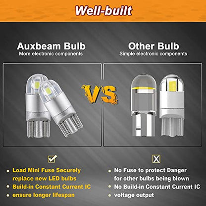 Auxbeam 194 LED Bulbs White, Super Bright 168 T10 W5W 2825 Light Bulbs 6000K 3030 Chips Replacement Bulb for License Plate Lights, Dome Map Light, Courtesy Light Bulbs 10 Pack - color: White, size: 10 Pack