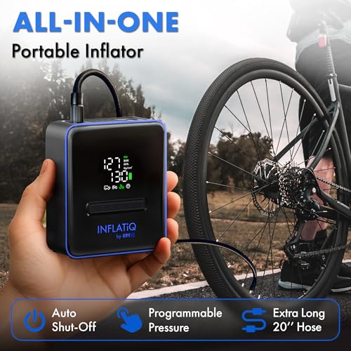 INFLATiQ by RIMiQ Tire Inflator Blue - Powerful, Award-Winning QWIKFLOW Technology with 2 Portable Power Options Included - Strong Vehicle Air Pump for Trucks, Cars, Motorcycles, Bicycles, Balls