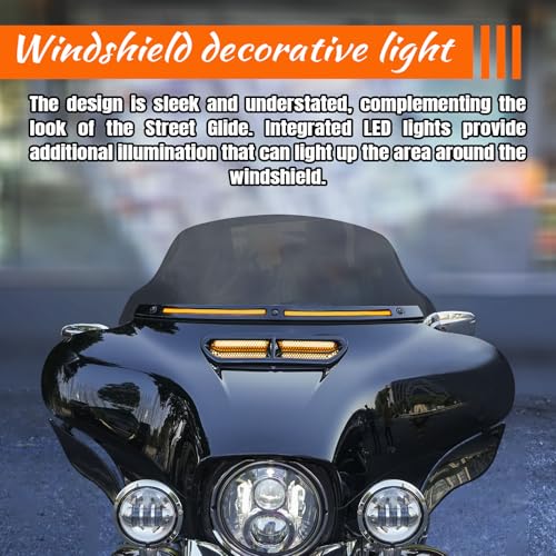 LED Running Turn Signal Light Windshield Windscreen Trim Fit for Harley 2014+Touring Electra Glide Street Glide Ultra Limited (Black Windshield Trim, LED Running/Turn Signal, Smoke Lens) - color: Black
