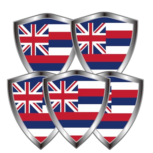 Hawaii Flag Decal Sticker - Hawaiian State Flags Shield Shape Reflective Vinyl Car Stickers - for Car Window Bumper Laptop Waterproof Sticker (5Pcs) - color: Hawaii