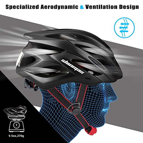 Bike Helmet Men Women, Shinmax Bicycle Helmet with Rear Light and Detachable Visor - color: Black, size: Large (57-62 cm)