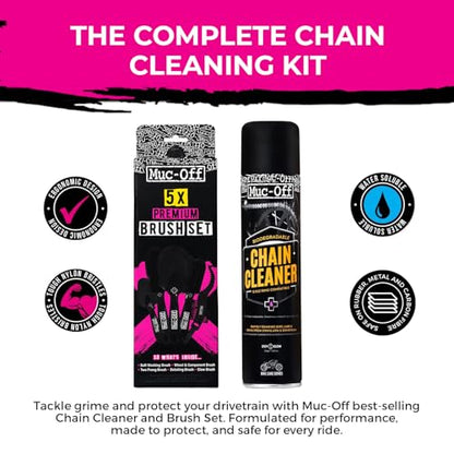 Muc-Off Motorcycle Chain Cleaner + 5x Bike Brush Kit | Motorcycle Chain Degreaser Cleaner with Chain Cleaning Brush Set | Instant Grease Cutting Formula | Easy to Use - size: 3.5 Fl Oz + 5 Brush Set
