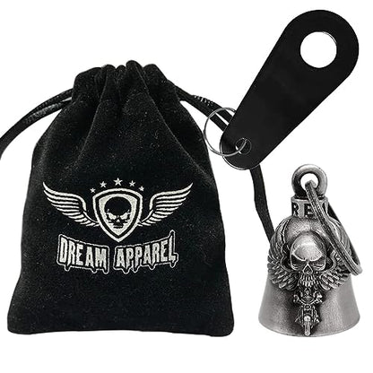 Dream Apparel Motorcycle Bell Guardian Angel Drive Away Gremlin, Biker Bell for Men Women Rider Riding, Good Luck Gift - color: Skull & Angel & Biker