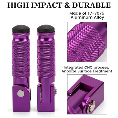 XINGWU M8 Motorcycle Foot Pegs 90 Degree Foldable Footpegs CNC Anti-Skid Footrest Universal for Yamaha Honda Suzuki Aprilia Electric Car Motorbike Mini Bike Dirt Pit Bike Passenger Pedal Purple - color: Purple