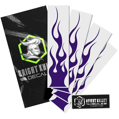 Bright Knight Decals Reflective Flame Stickers, Set of 4 Large Purple Flame Decals for Vehicles, Outdoor Waterproof 3M Vinyl Motorcycle Helmet Stickers for Safety Visibility with Clean Removal - color: Purple, size: Pack of 4
