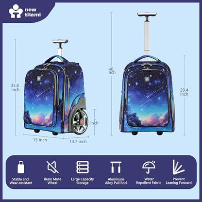 NEW TILAMI 20" Rolling Backpack for Teens Adults, Climbing Stairs Waterproof Backpack with Wheels for School Business Trave Camping with Laptop Compartment, Fit 17 Inch Laptop, Spacey Blue - color: Spacey Blue