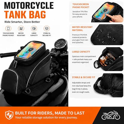 Motorcycle Tank Bag for GAS GAS EC 250 2015–2026, Magnetic & Strap Mount, Waterproof Black Fuel Pouch, Clear Touch Screen Phone Pocket, Anti-Slip Base Motorbike Luggage