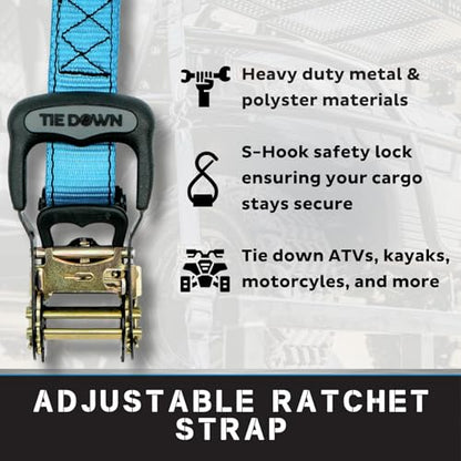 Tie Down 1.5 inch x 8 ft Blue Heavy Duty Ratchet Strap, 2-Pack Kit - 5208 lbs. Breaking Load Limit - color: Blue, size: 2-Pack