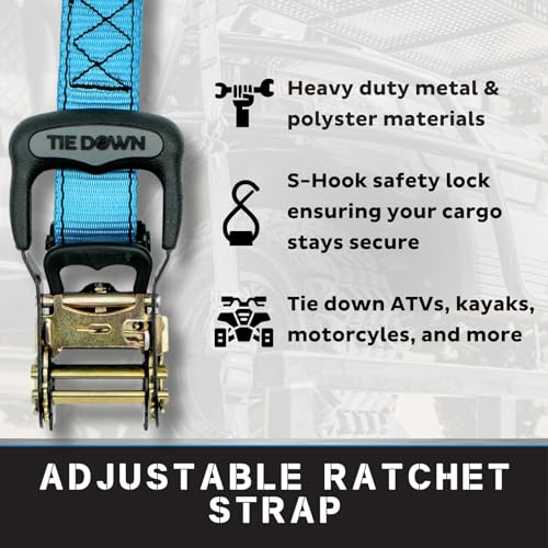 Tie Down 1.5 inch x 8 ft Blue Heavy Duty Ratchet Strap, 4-Pack Kit - 5208 lbs. Breaking Load Limit - color: Blue, size: 4-Pack