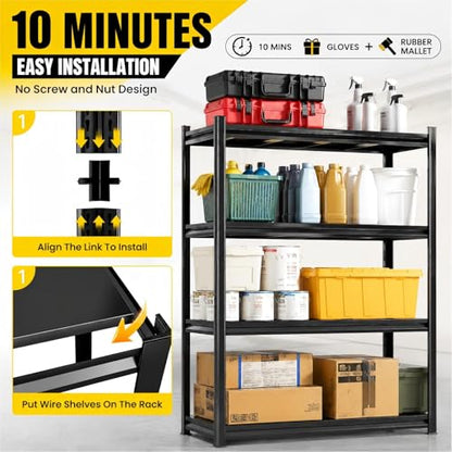 18"D Heavy Duty Garage Shelves, 4-Tier Adjustable Metal Shelving Unit, 2000LBS, Storage Shelf Rack Organizer for Basement Pantry Warehouse Kitchen, Black, 45.3"W x 17.7"D x 53.4"H - size: 4 Tier | 54" H x 45" W x 18" D
