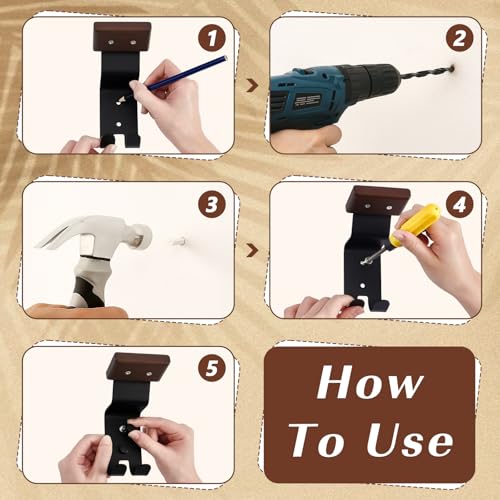 4PCS Helmet Wall Mount Motorcycle Helmet Holder Helmet Rack Wall Mount with Double Hook Beech Wood & Metal Helmet Hanger for Football Helmet Hats Coats Sportswear