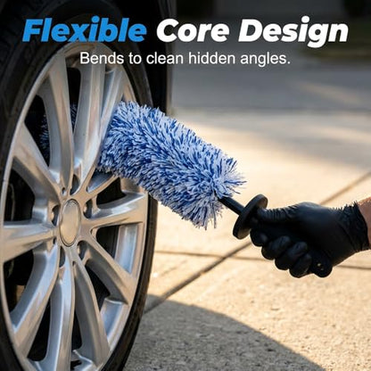 Wheel Barrel Cleaning Brush, 2026 New Multi-Fiber Cleaning Brush,Soft Microfiber Car Detailing Tool for Rim Cleaning and Tire Detailing, 17 Inch Length (1, Blue) - color: Blue