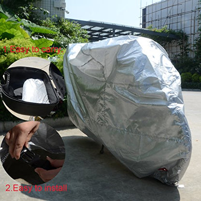 Motorcycle Cover with Lock Hole FLR Medium L XL XXL XXXL Silver UV Proof Waterproof Scooter Covers 150CC 250CC 400CC 1000CC(XL Silver)