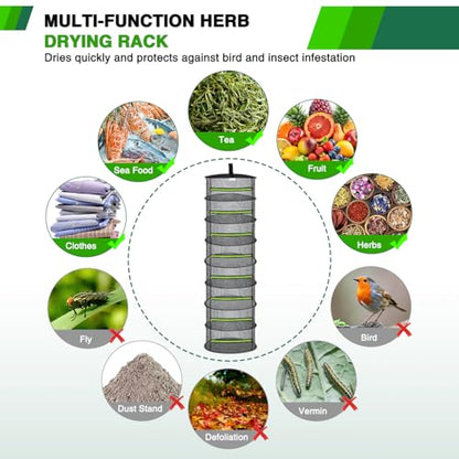 Yesker 8 Layer Herb Drying Rack Hanging Mesh Foldable Plant Drying Racks 24" w Green Zipper Pruning Shears Gloves Dryer Hanging Rack for Herbs Seed Bud Fruit Clothes Grow Tent Closets Garden Outdoor - size: 8 Layers Fluorescent Green & Black