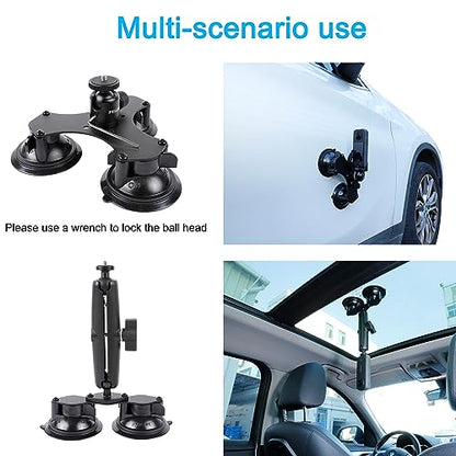 PellKing Suction Car Mount for Insta360 x5,x4, x3, x2, x,One RS,R Compatible with GoPro Max DJI OSMO 360 Camera 5 in 1 Suction Mount Kit for Action Cameras (Includes 44.9-inch Selfie Stick)