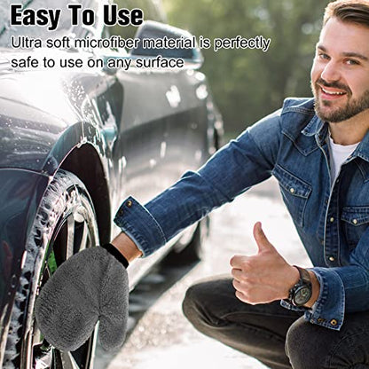 Remerry 6 Pcs Microfiber Mitts with Thumb for Cars Paint Wash Gloves Terry Weave Dusting Mitts - color: Gray
