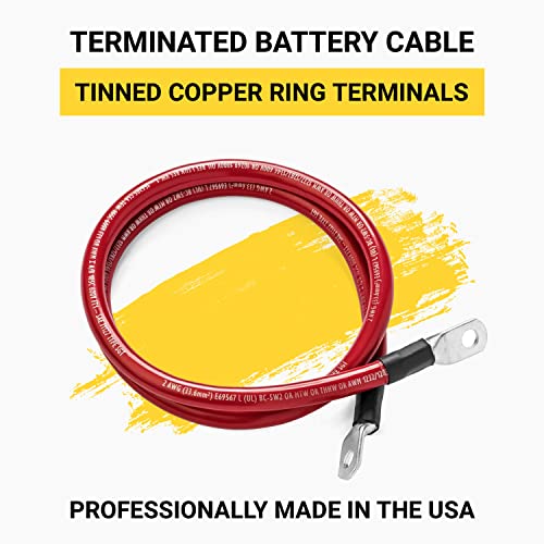 Spartan Power Red 15 Foot 2/0 AWG Battery Cable, Positive Only 3/8" M10 Made in USA - color: 2/0 AWG-RED-3/8", size: 15-FT