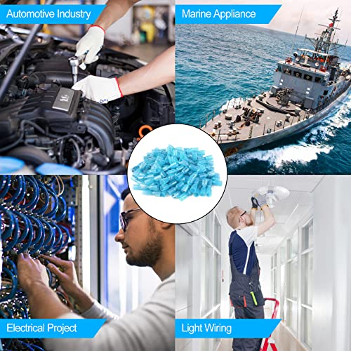 100 PCS 16-14 AWG Waterproof Heat Shrink Quick Disconnect Connectors, Crimp Electrical Wire Female Spade Connectors Insulated Disconnect for Marine Automotive Motorcycle Home Wiring (Blue) - size: [16-14 AWG] Female x 100