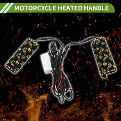 Heated Motorcycle Hand Grips Cover 20-90V Handlebar Cover 6 Gear Adjustable Temperature with Memory Function Metal Heating Film Cloth Black 1 Set