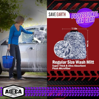 AIDEA Car Wash Mitt Microfiber, 2PK Scratch Free Lint-Free, Wheel Cleaner Mitts, Extra Plush Premium Microfiber Mitt Car Wash Brush, Regular Size 7.12''X10.14'' - color: Dark Blue, size: 2PK-7.12''X10.14''
