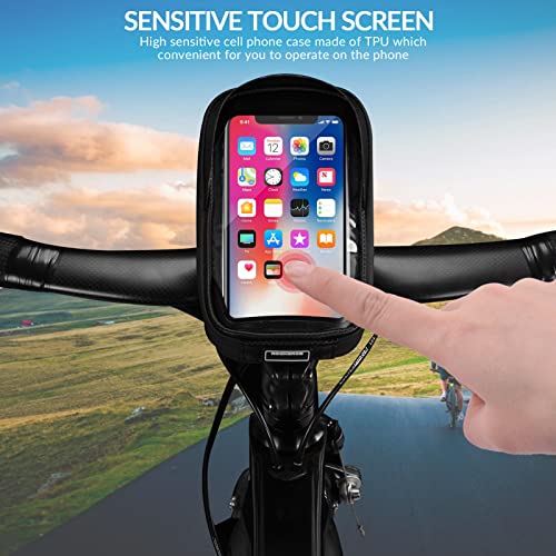 ROCKBROS Bike Phone Mount Bag Bike Front Frame Handlebar Bag Waterproof Bike Phone Holder Case Bicycle Accessories Pouch Sensitive Touch Screen Compatible with iPhone Below 6.5" - color: black