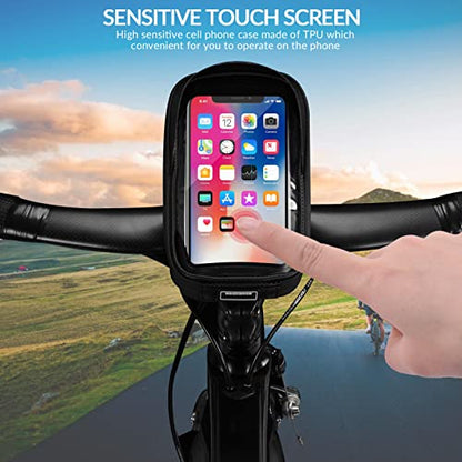 ROCKBROS Bike Phone Mount Bag Bike Front Frame Handlebar Bag Waterproof Bike Phone Holder Case Bicycle Accessories Pouch Sensitive Touch Screen Compatible with iPhone Below 6.5" - color: black