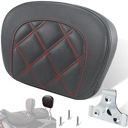 FOVPLUE Passenger Backrest Pad Sissy Bar Pad for Harley Touring Electra Glide/Road Glide/Road King/Street Glide/Trike Freewheeler FLRT/FLHXXX, Double Red Stitching - color: Red