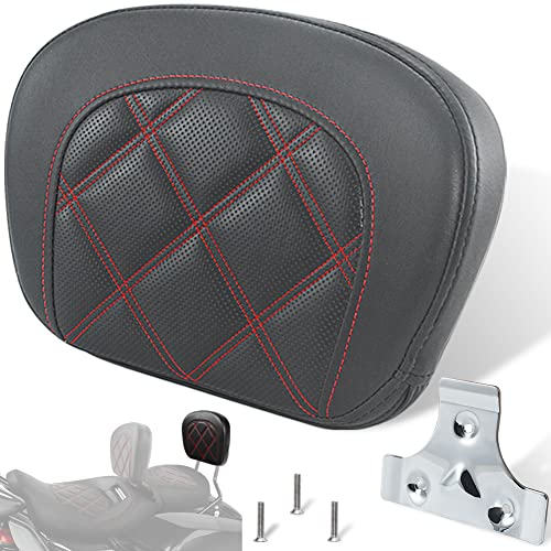 FOVPLUE Passenger Backrest Pad Sissy Bar Pad for Harley Touring Electra Glide/Road Glide/Road King/Street Glide/Trike Freewheeler FLRT/FLHXXX, Double Red Stitching - color: Red
